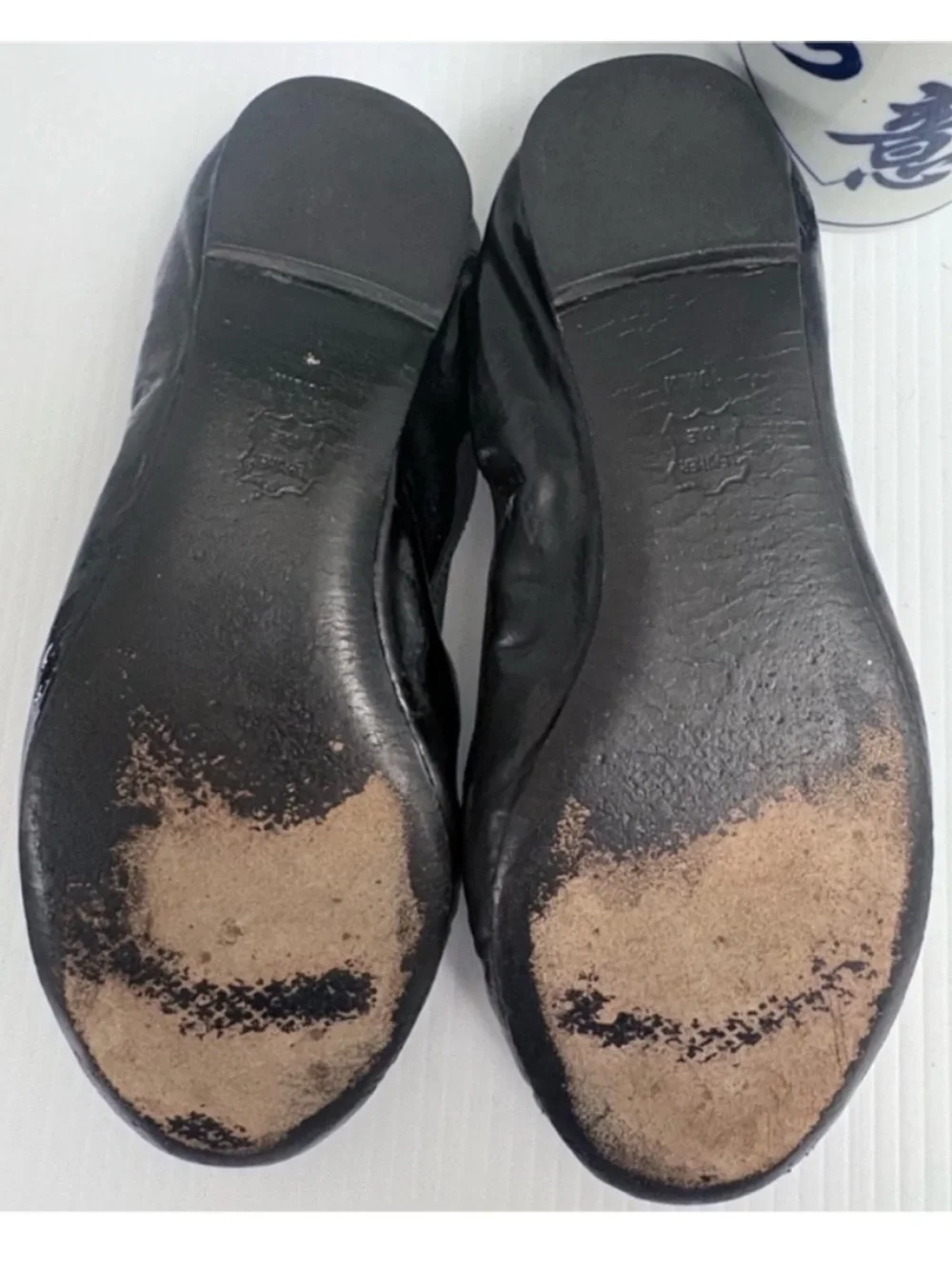 Tory Burch Jolie Elastic Black Patent Leather Logo Ballet Flats Size 10.5